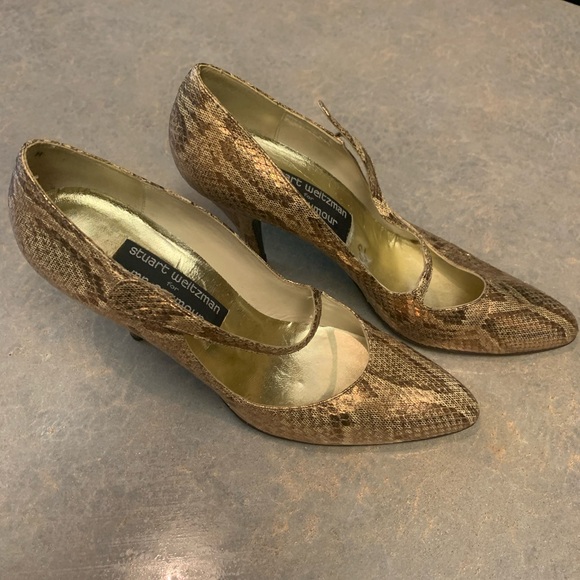 STUART WEITZMAN GOLD METALLIC HIGH HEEL SHOES - Picture 4 of 14